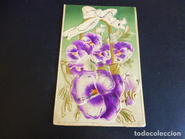 Postales: CESTA CON FLORES EN RELIEVE POSTAL - Foto 1