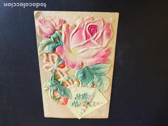 Postales: ROSAS EN RELIEVE APLICADO POSTAL - Foto 1