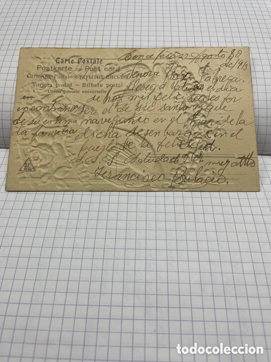Postales: Carte postale relieve circulada 1913 - Foto 2