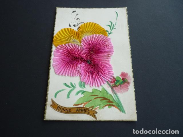 Postales: FLORES EN TELA POSTAL - Foto 1