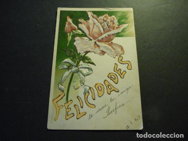 Postales: FELICIDADES CON FLOR POSTAL RELIEVE - Foto 1