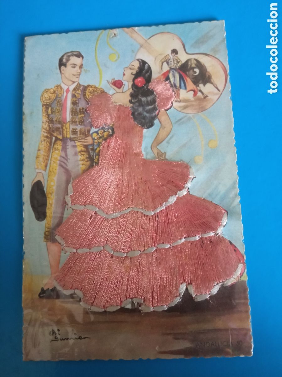 Postales: Antigua postal bordada - Foto 1