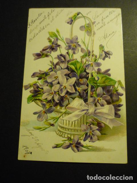 Postales: CESTA CON FLORES POSTAL EN RELIEVE - Foto 1