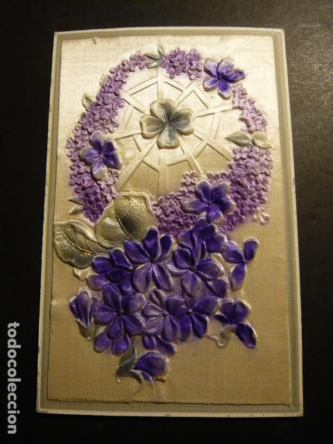 Postales: FLORES EN RELIEVE Y SEDA POSTAL - Foto 1
