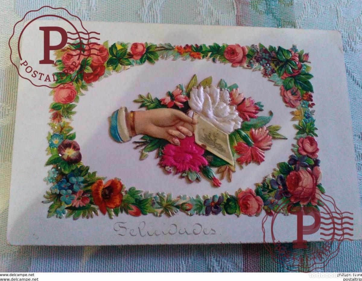 Postales: FELICIDADES. RELIEVE - Foto 1