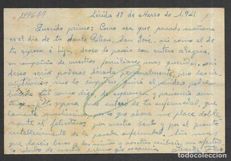 Postales: Tarjeta Postal Lerida 1941 - Foto 2