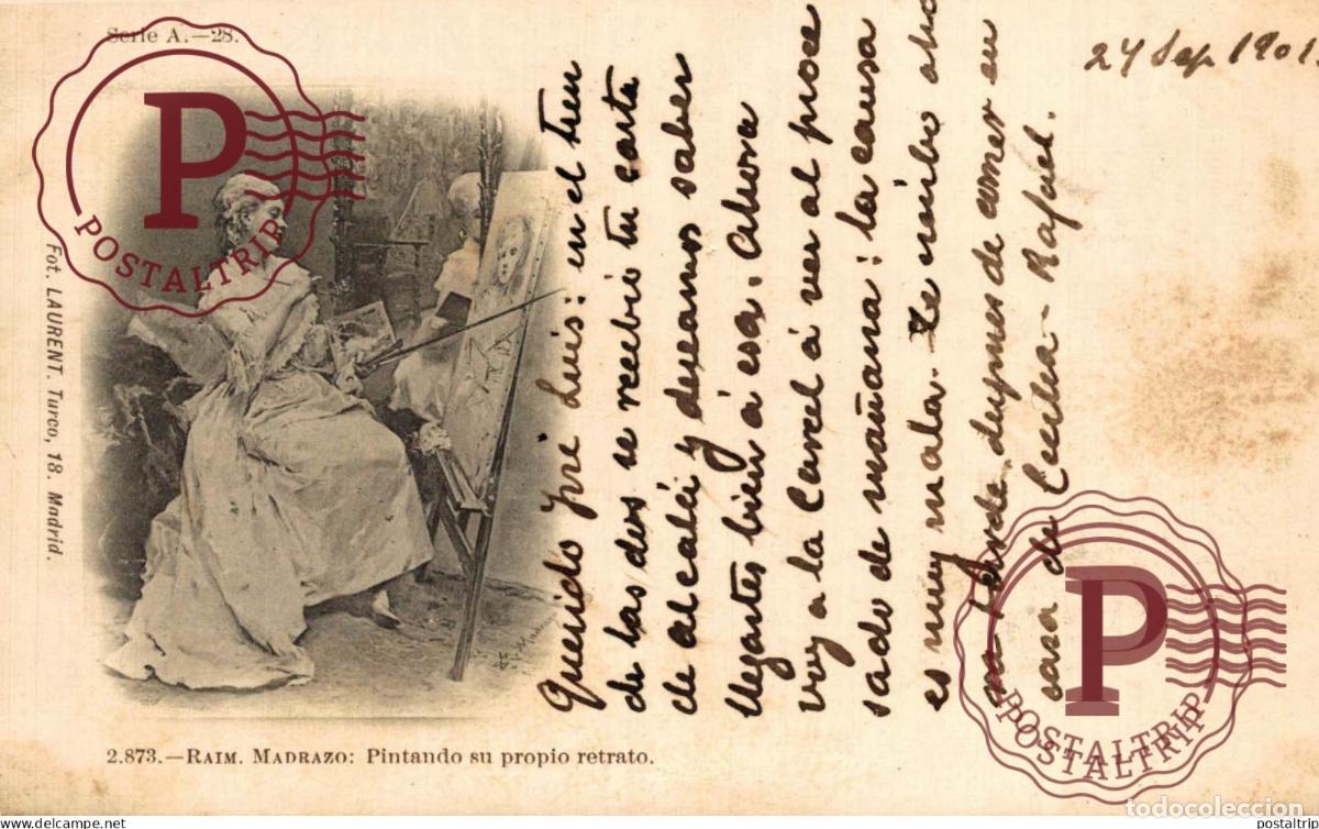 Postales: RAIM MADRAZO: PINTANDO SU PROPIO RETRATO. FOT. LAURENT. SERIE A. N&ordm;28