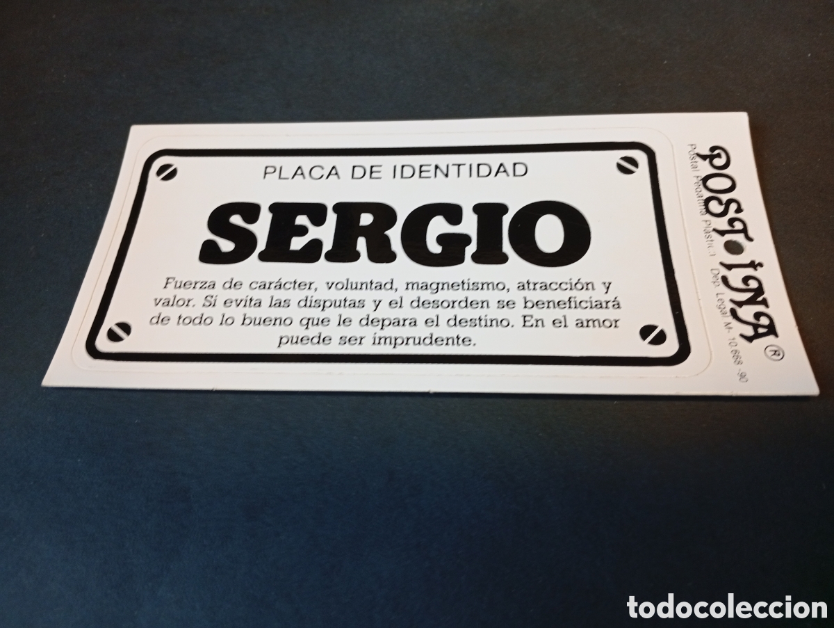 Postales: Postal pegatina placa de identidad SERGIO - Foto 1