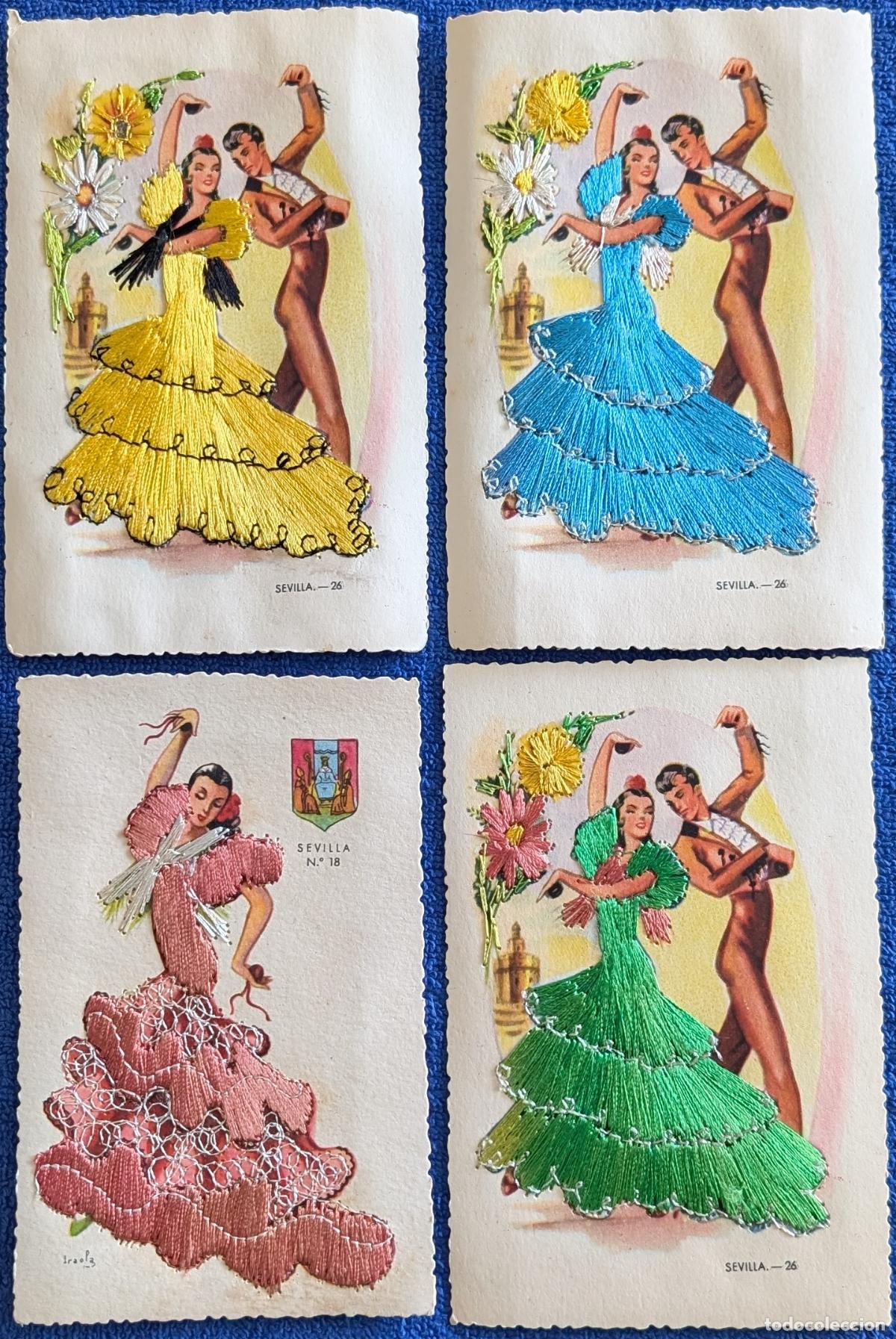 Postales: Lote de 4 postales bordadas - Trajes Regionales - Sevilla