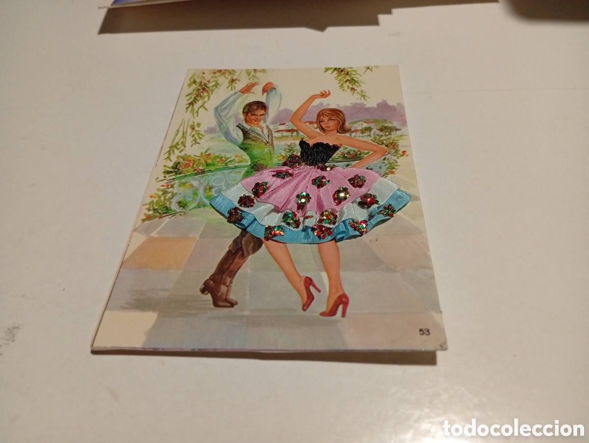 Postales: Postal dibujo pareja bailando falda bordada