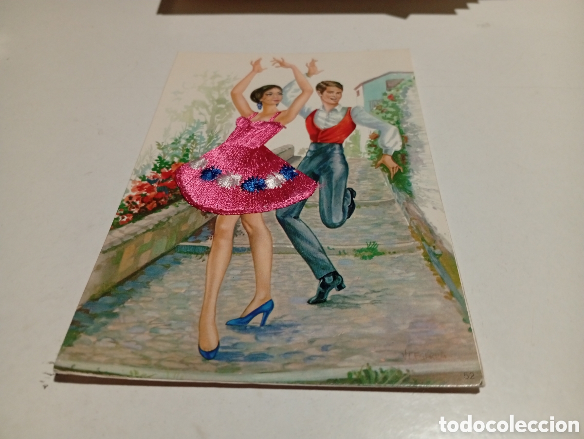 Postales: Postal dibujo bailarina traje bordado