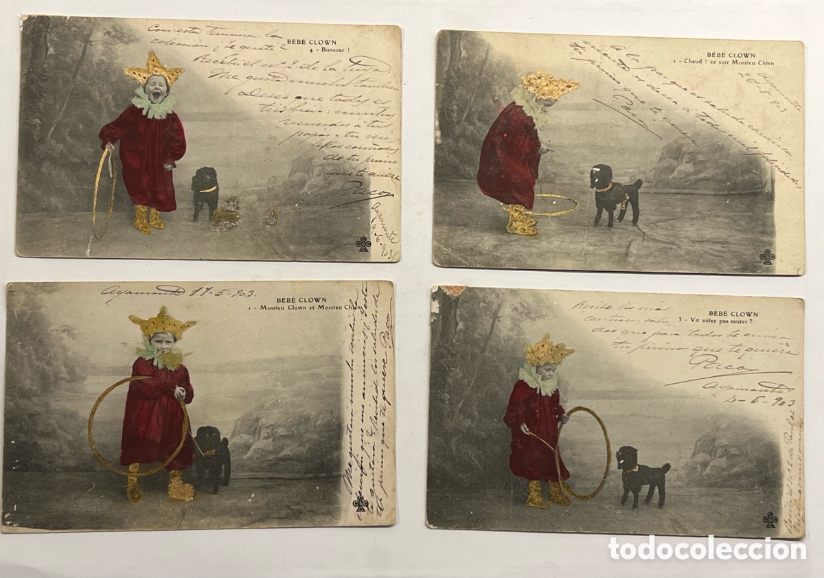 Postales: AYAMONTE - ARENYS DE MAR (4) Postales BEBE CLOWN.. Mossieu Clown et Mossieu Chien (a.1903)