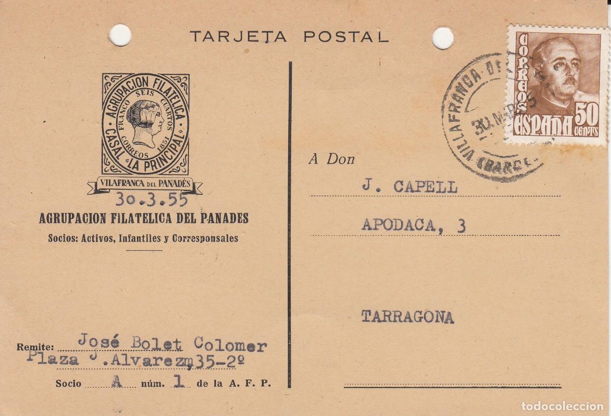 Postales: 1955 TARJETA COMERCIAL DE AGRUPACI&Oacute;N FILAT&Eacute;LICA DEL PANAD&Eacute;S - VILAFRANCA DEL PENED&Eacute;S