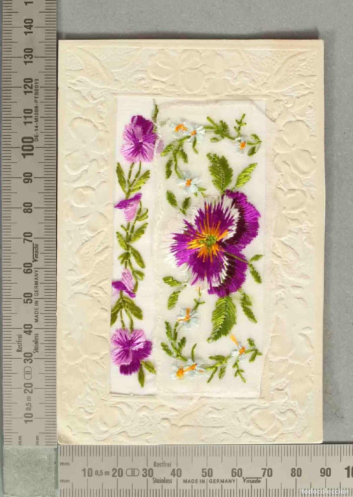 Postales: POSTAL. FLORES BORDADAS . SIG&Uuml;ENZA