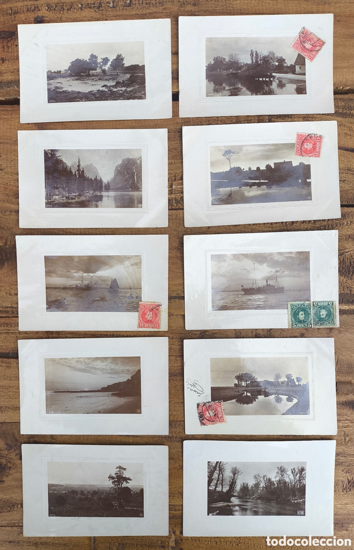 Postales: Lote antiguas postales fotogr&aacute;ficas art&iacute;sticas Oranotipia paisaje granja rural barco 1907