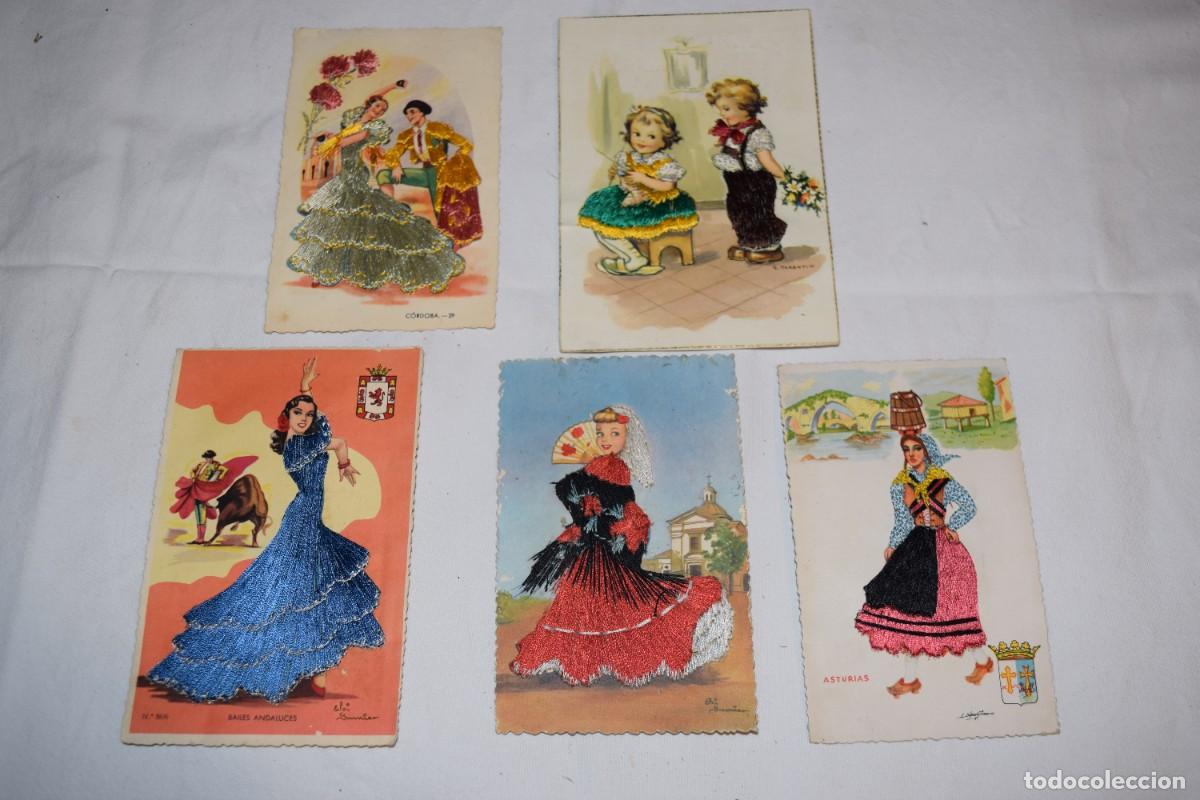 Postales: 5 POSTALES diferentes / Bordadas - Desde a&ntilde;os 40 a los 60 - &iexcl;Mira fotos/detalles, PRECIOSAS! Lote 02