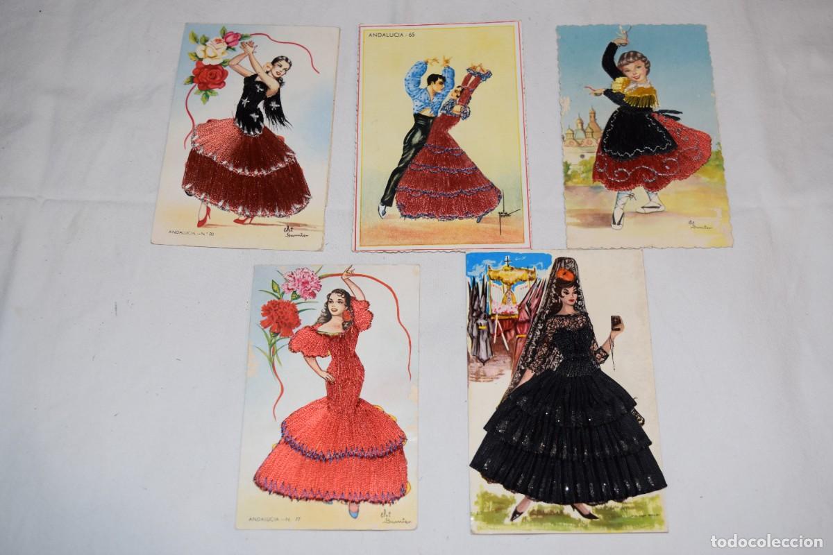 Postales: 5 POSTALES diferentes / Bordadas - Desde a&ntilde;os 40 a los 60 - &iexcl;Mira fotos/detalles, PRECIOSAS! Lote 03