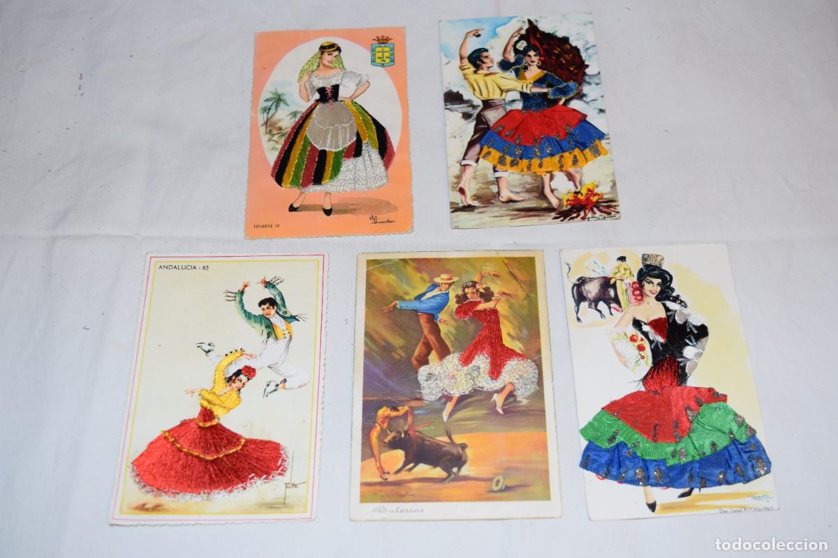 Postales: 5 POSTALES diferentes / Bordadas - Desde a&ntilde;os 40 a los 60 - &iexcl;Mira fotos/detalles, PRECIOSAS! Lote 04