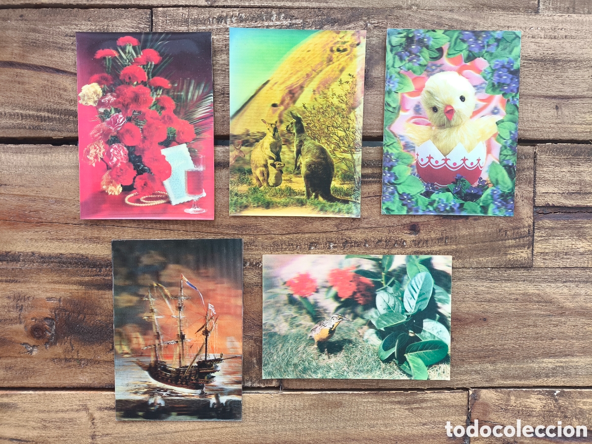 Postales: Lote antiguas postales Hologr&aacute;fica Tridimensional 3D animales flores barco