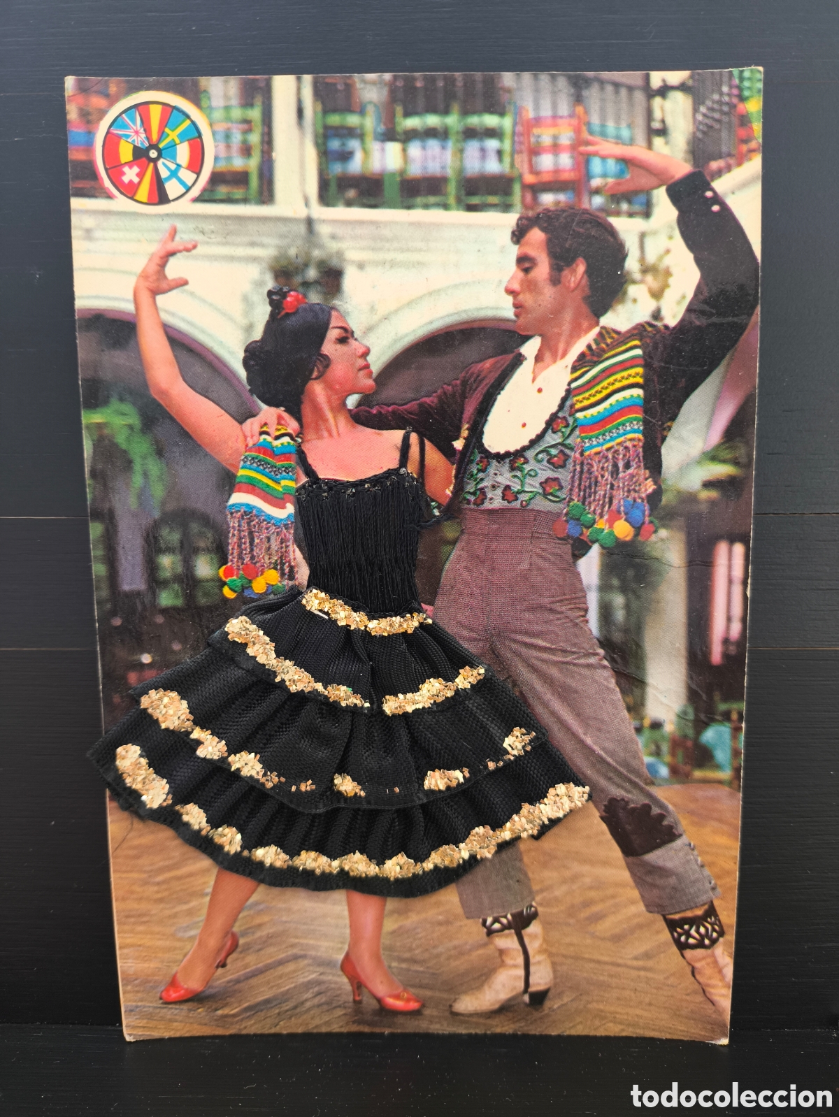 Postales: Antigua postal fotogr&aacute;fica relieve bordado folclore baile pareja de bailaores de flamenco