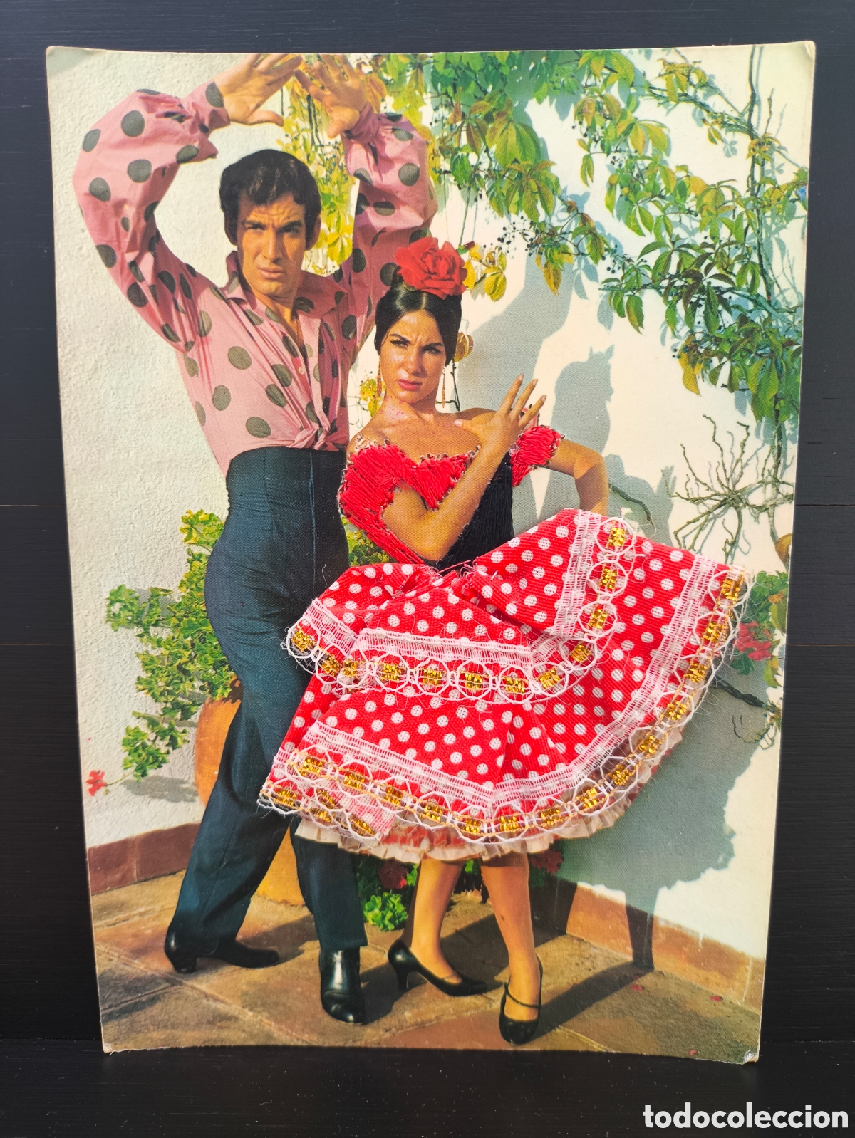 Postales: Antigua postal fotogr&aacute;fica relieve bordado folclore baile pareja de bailaores de flamenco