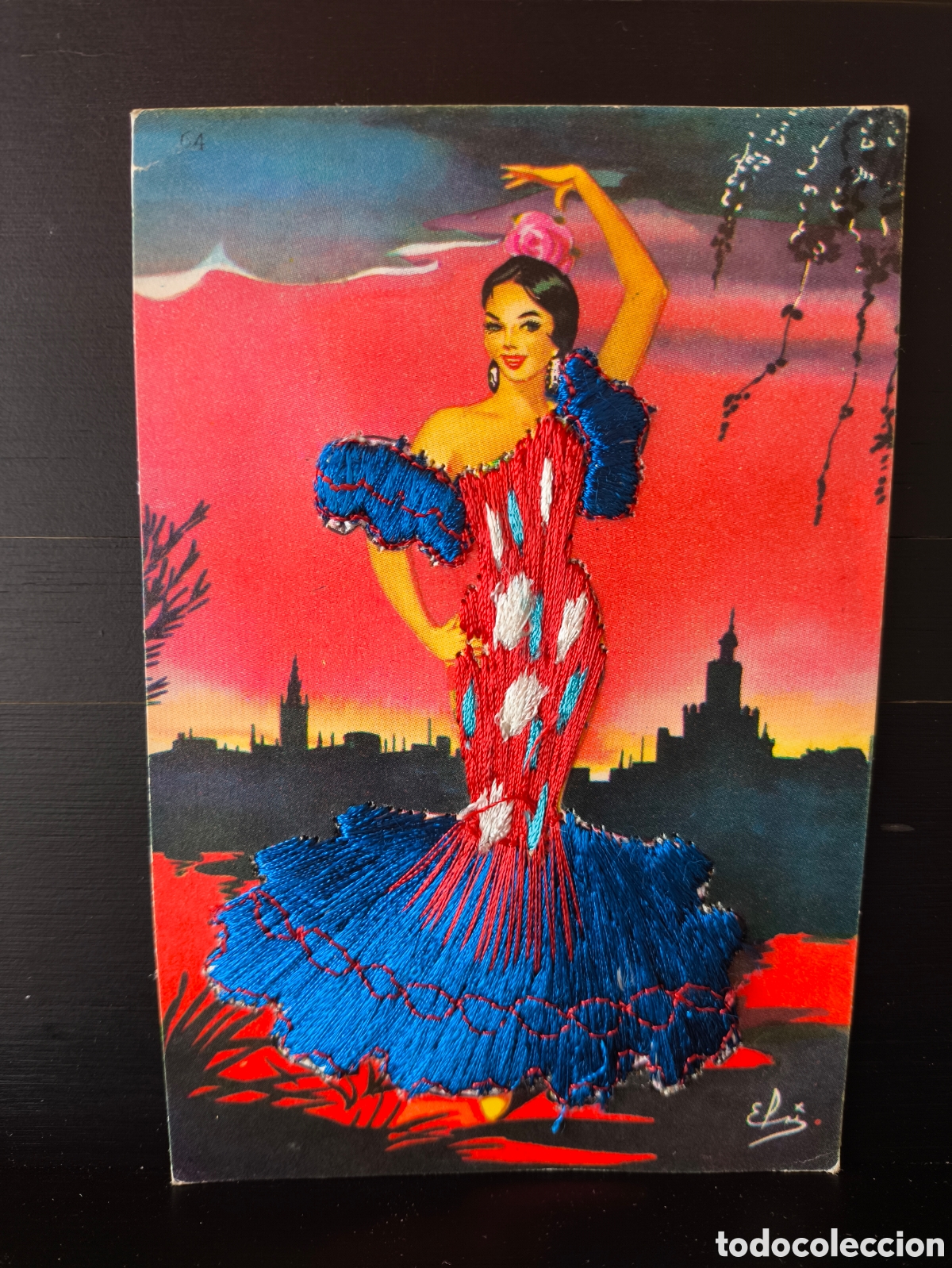 Postales: Antigua postal ilustrada relieve bordado folclore baile bailaora de flamenco ilustradora Elsi Gumier