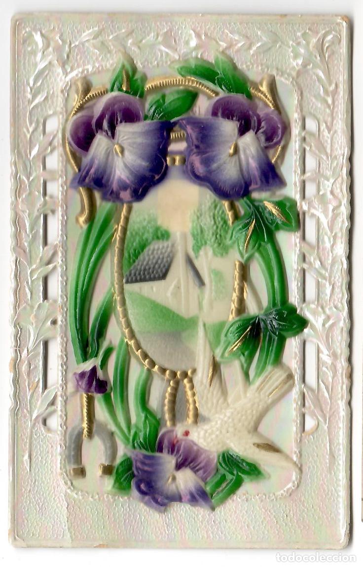 Postales: POSTAL ANTIGUA base de Carton y celuloide de celuloide. Alemania. Flores, pajaro Nueva- Vell i Bell