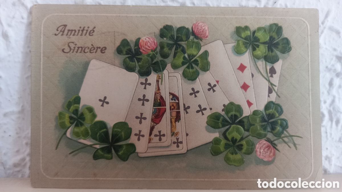 Postales: Postal tem&aacute;tica ilustrada naipes POKER