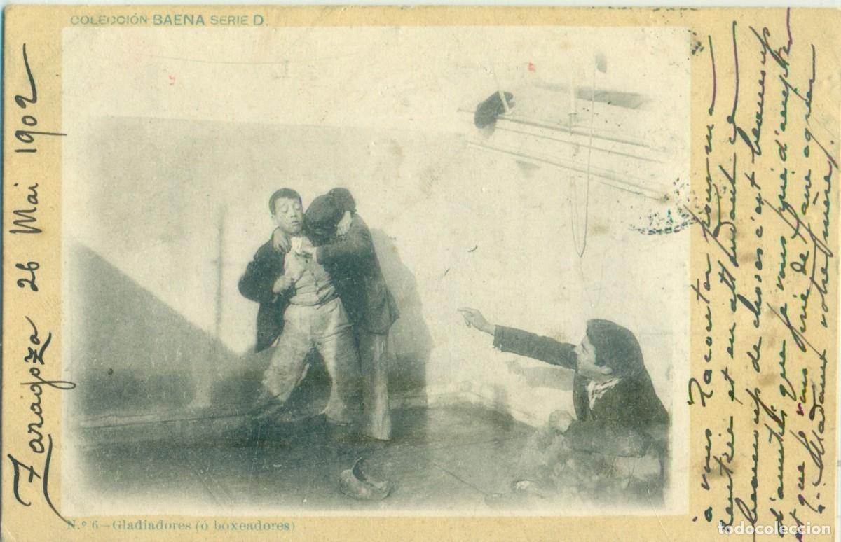 Postales: GLADIADORES O BOXEADORES. COLECCI&Oacute;N BAENA. CIRCULADA EN 1902.
