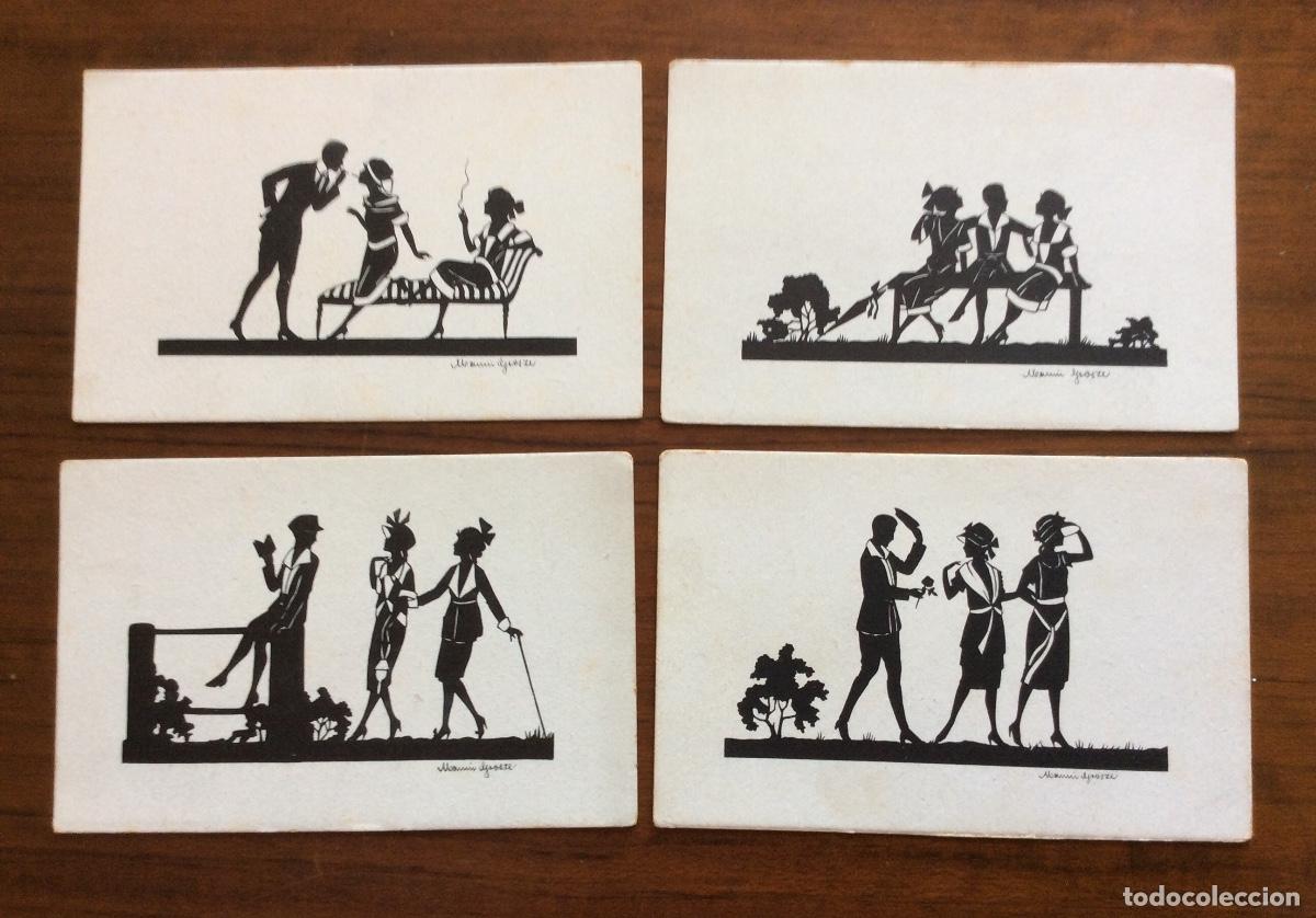 Postales: 4 POSTAL ILUSTRADAS SOMBRAS SILUETAS NEGRO ART DECO MANNI GROSZE