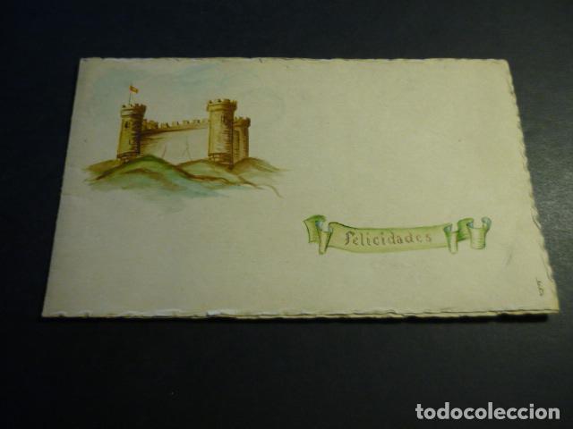 Postcards: TARJETA FELICITACION PINTADA A MANO CASTILLO 9,5 X 15 CM