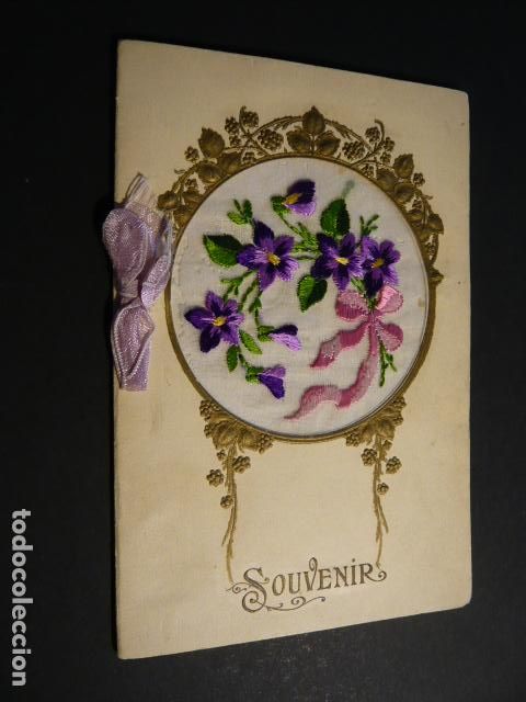 Postkarten: TARJETA FELICITACION CON FLORES BORDADAS 1935