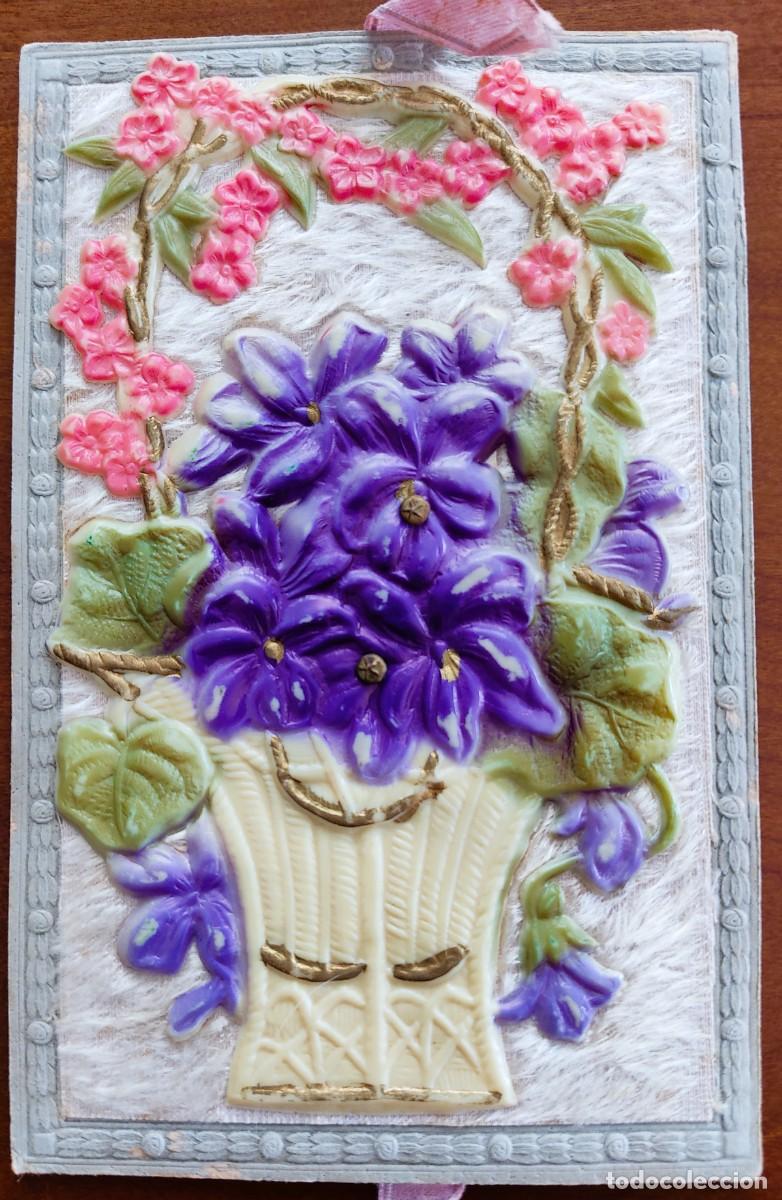Postales: PRECIOSA POSTAL EN RELIEVE CON CELULOIDE MUY ANTIGUA - MOTIVOS FLORALES