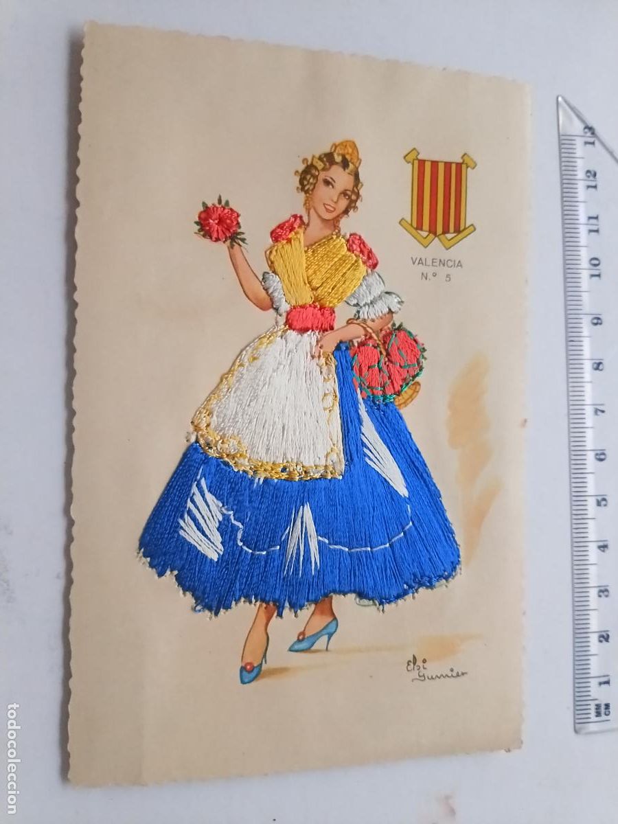 Postales: Valencia, postal bordada