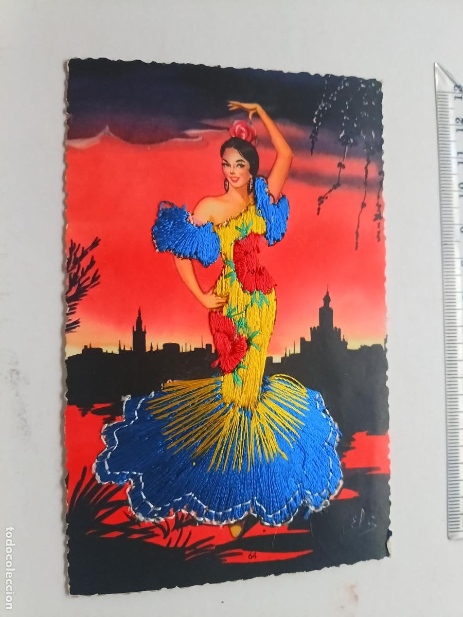 Postales: Postal bordada, formato antiguo