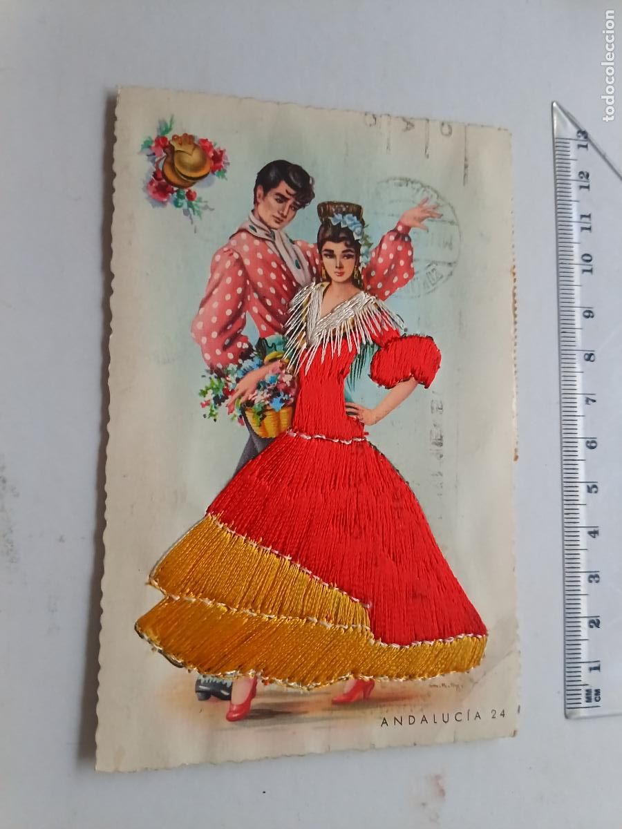 Postales: Andaluc&iacute;a. Postal bordada, formato antiguo, circulada