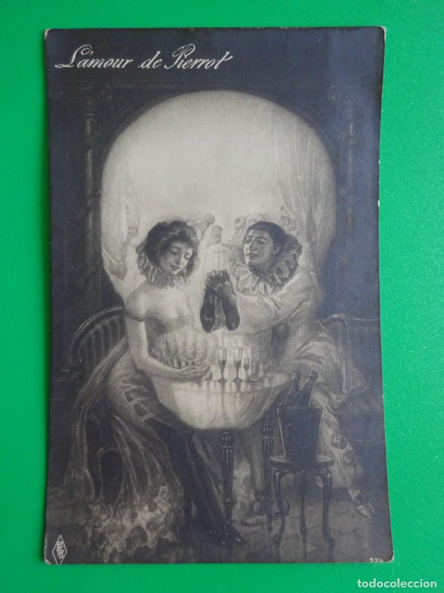 Postales: ANTIGUA POSTAL METAMORFICA,SURREALISTA VARIAS IM&Aacute;GENES, L&acute;AMOUR DE PIERROT, EDIT. PFB, 1905-10