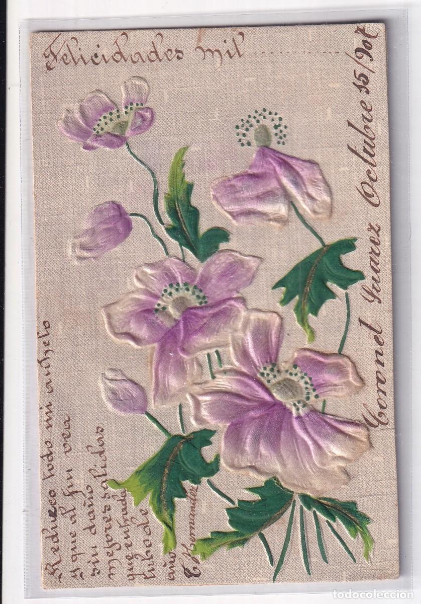 Postales: Preciosa postal en relieve con flores. Enviada a Salamanca.