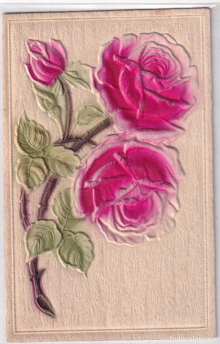 Postales: Preciosa postal en relieve con flores. Escrita. Sin circular