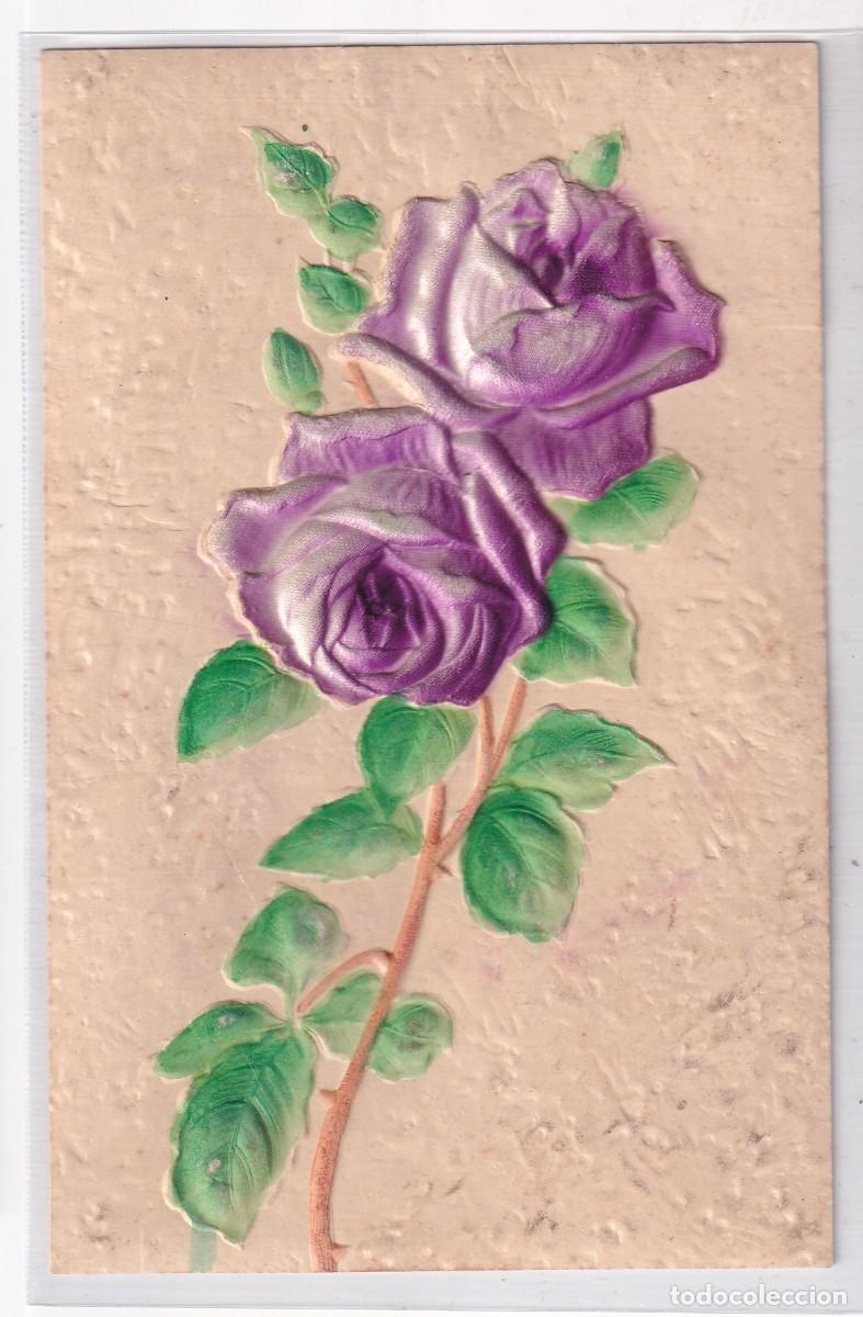 Postales: Preciosa postal en relieve con flores. Escrita.