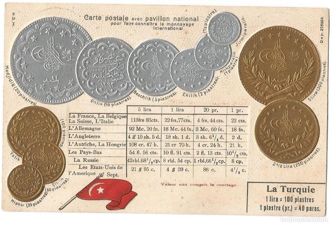 Postales: TURQU&Iacute;A - MONEDAS Y BANDERAS - PRINCIPIOS S. XX - CON RELIEVE