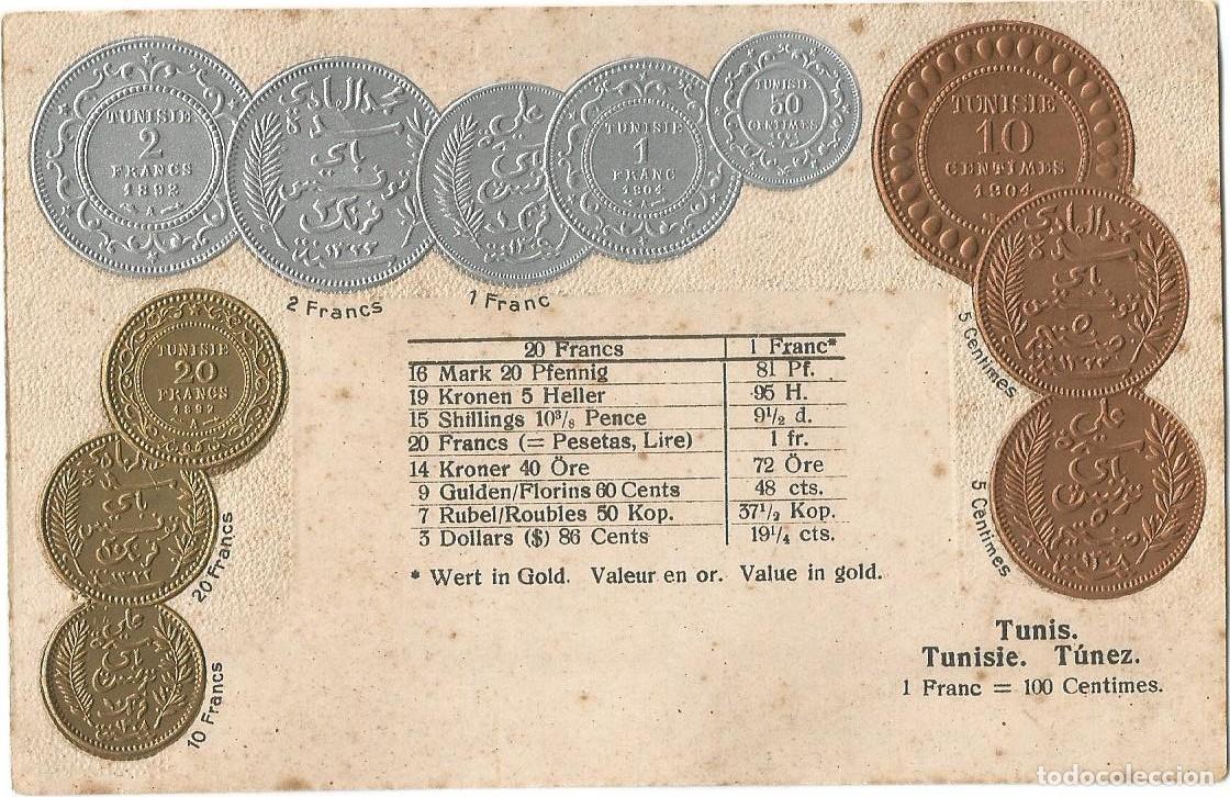 Postales: T&Uacute;NEZ - MONEDAS Y BANDERAS - PRINCIPIOS S. XX - CON RELIEVE