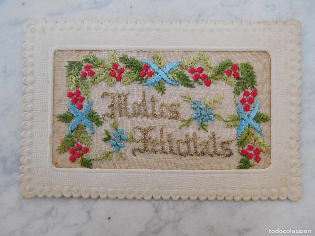 Postales: Postal antigua bordada, moltes felicitats