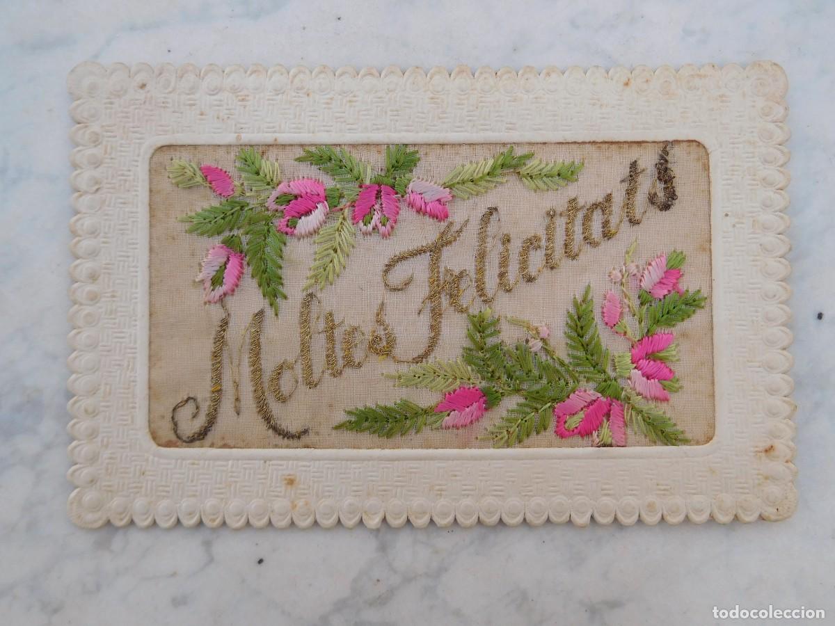 Postales: Postal antigua bordada, moltes felicitats