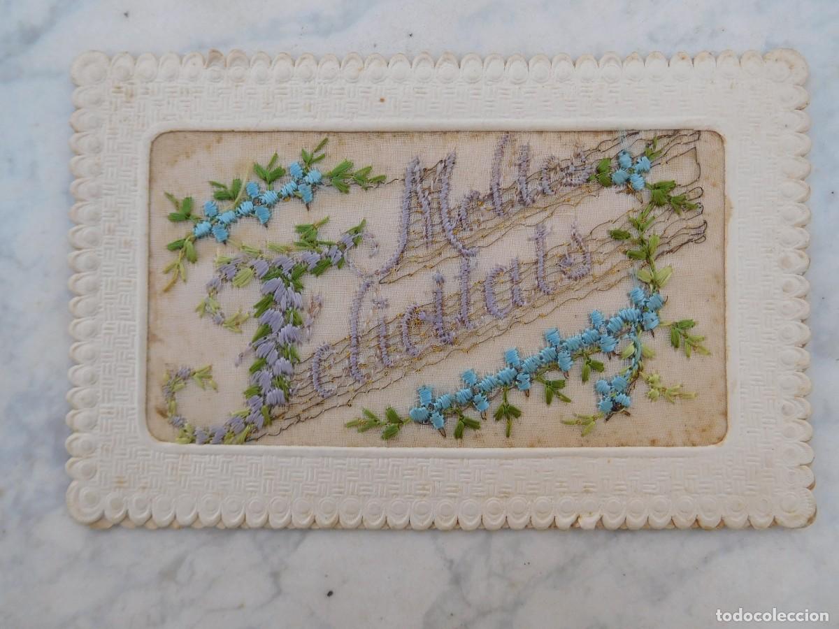 Postales: Postal antigua bordada, moltes felicitats