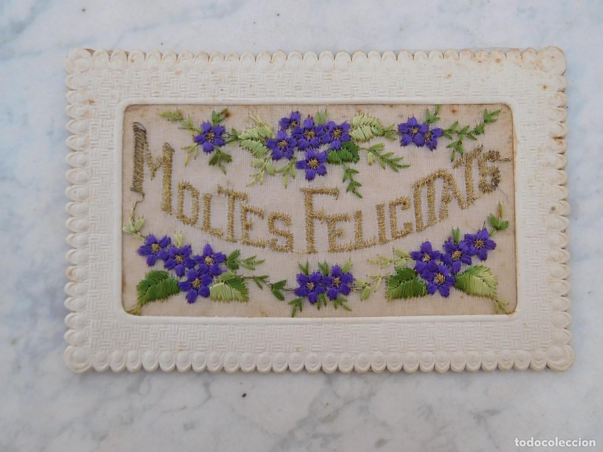 Postales: Postal antigua bordada, moltes felicitats