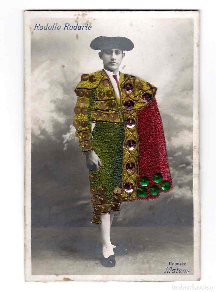 Postales: TARJETA POSTAL BORDADA TORERO RODOLFO RODARTE. MATEOS
