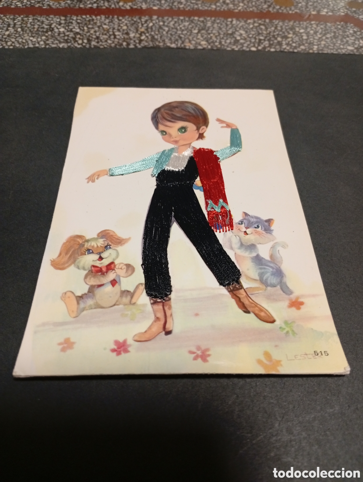 Postales: Postal dibujo joven traje bordado