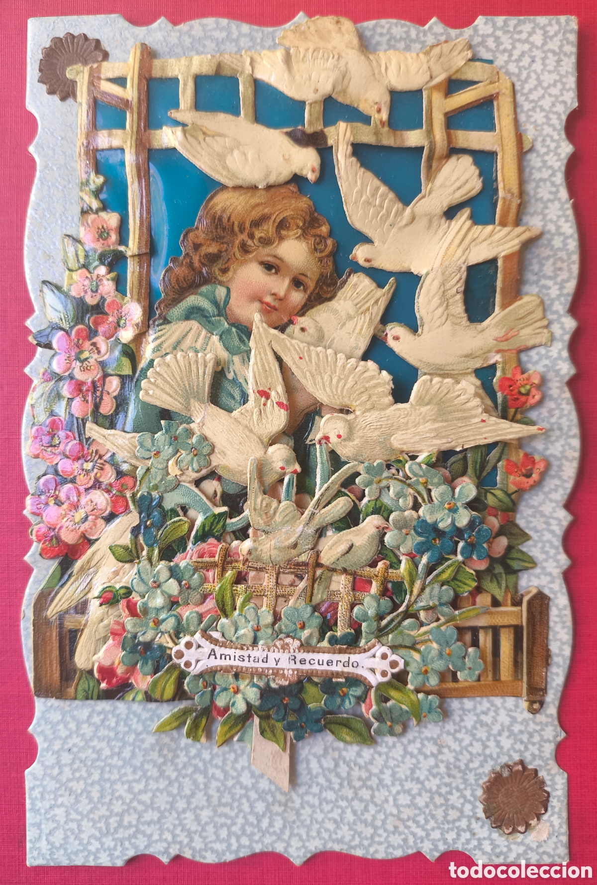 Postales: POSTAL TROQUELADA ANIMADA AMISTAD Y RECUERDO C. 1905