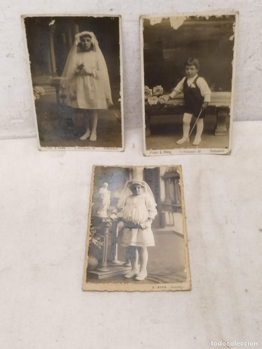 Postales: Lote de 3 antiguas tarjetas postales, fotos. Ni&ntilde;as comunion. Sabadell. De principios siglo XX.